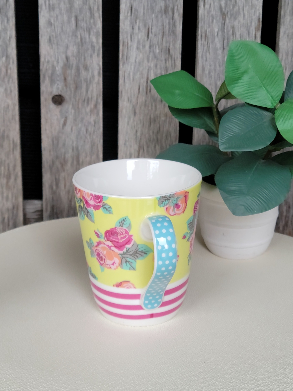 Matilda Jane Yellow Floral Mug with Pink Stripes - Picture 2 of 7